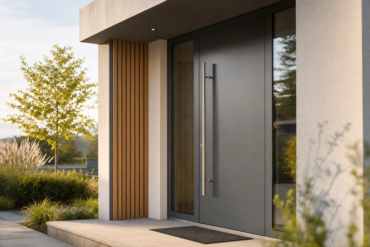 Moderne Aluminium-Haustür an einem Wohnhaus – hochwertige Ausführung
